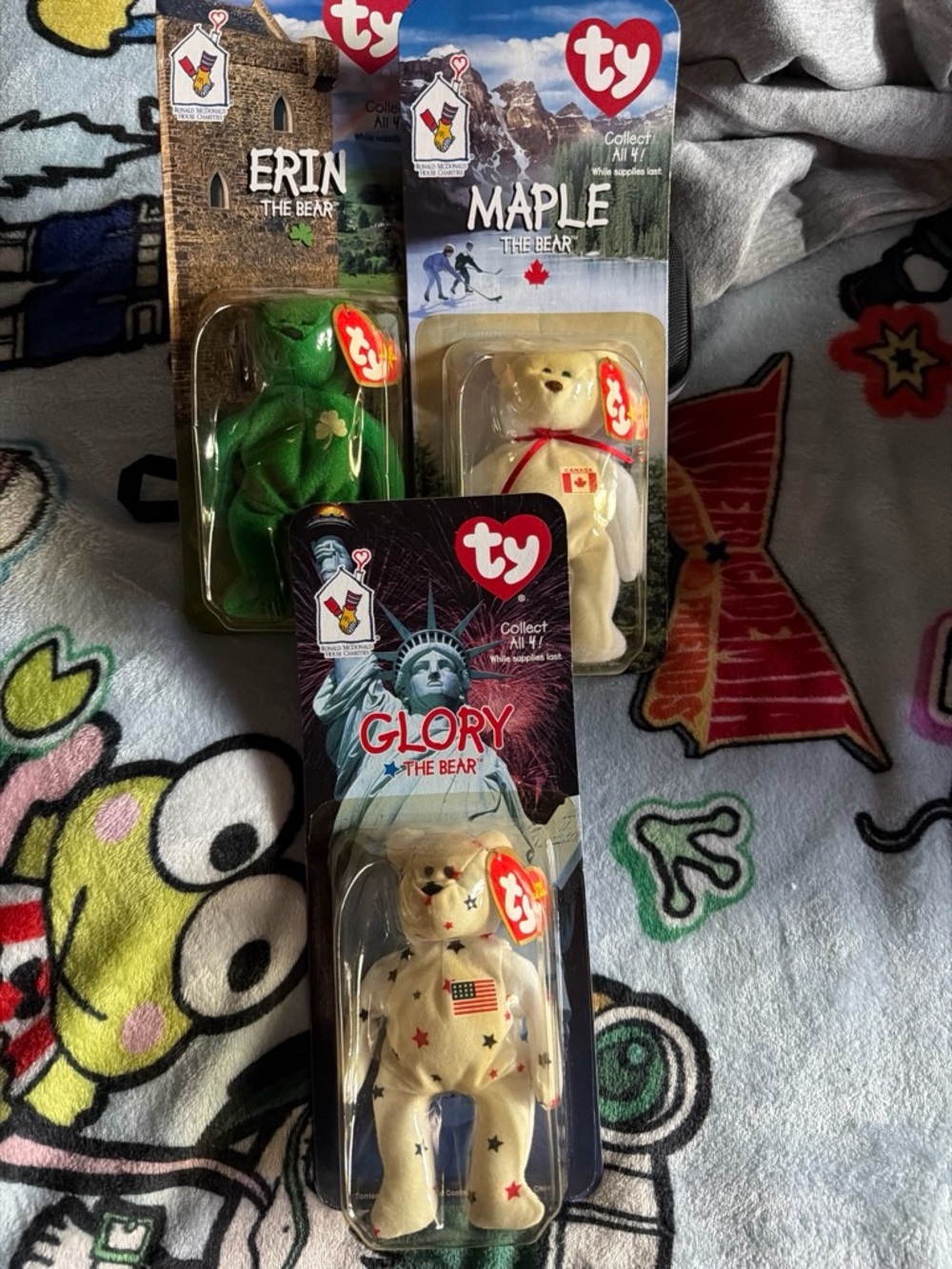 Ty Beanie Babies Erin Green, Maple Cream & Glory Cream Bears - Pack of 3